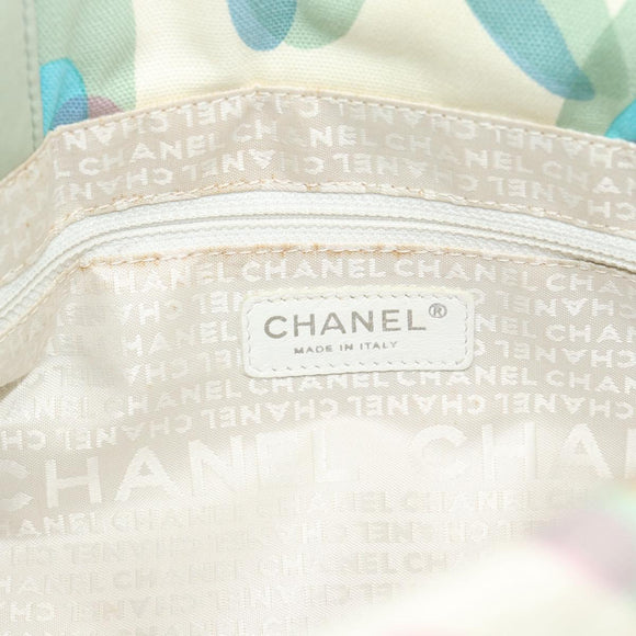 CHANEL Tote Bag Canvas Green Silver CC Auth 190622A