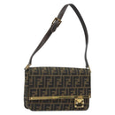 FENDI Zucca Canvas Shoulder Bag Black Brown Auth 190627SAV-1