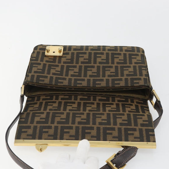 FENDI Zucca Canvas Shoulder Bag Black Brown Auth 190627SAV