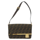 FENDI Zucca Canvas Shoulder Bag Black Brown Auth 190627SAV-2