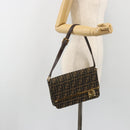FENDI Zucca Canvas Shoulder Bag Black Brown Auth 190627SAV-26