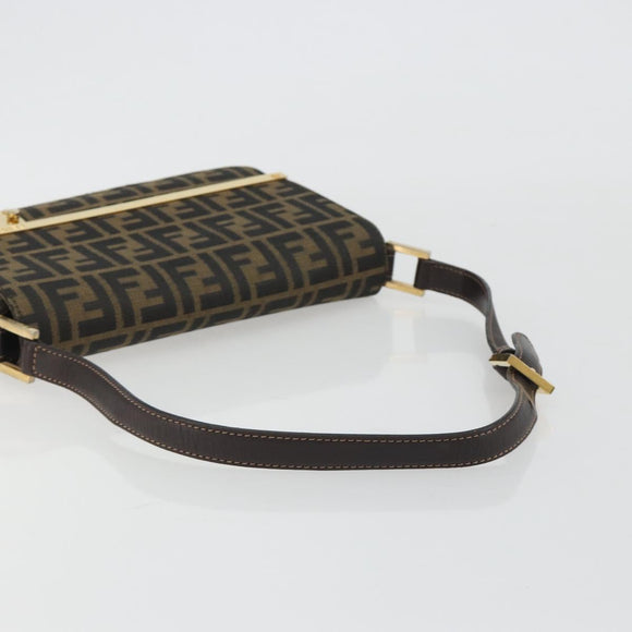 FENDI Zucca Canvas Shoulder Bag Black Brown Auth 190627SAV
