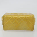 CHANEL Vanity Hand Bag Patent Leather Yellow Silver CC Auth 190628-5