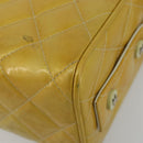 CHANEL Vanity Hand Bag Patent Leather Yellow Silver CC Auth 190628-15