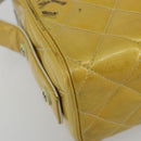 CHANEL Vanity Hand Bag Patent Leather Yellow Silver CC Auth 190628-16
