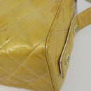 CHANEL Vanity Hand Bag Patent Leather Yellow Silver CC Auth 190628-17