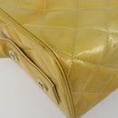 CHANEL Vanity Hand Bag Patent Leather Yellow Silver CC Auth 190628-18