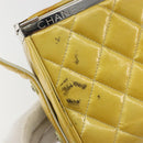 CHANEL Vanity Hand Bag Patent Leather Yellow Silver CC Auth 190628-10