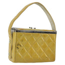 CHANEL Vanity Hand Bag Patent Leather Yellow Silver CC Auth 190628-1
