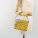 CHANEL Vanity Hand Bag Patent Leather Yellow Silver CC Auth 190628-25
