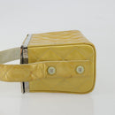CHANEL Vanity Hand Bag Patent Leather Yellow Silver CC Auth 190628-4