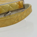 CHANEL Vanity Hand Bag Patent Leather Yellow Silver CC Auth 190628-8