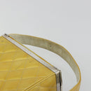 CHANEL Vanity Hand Bag Patent Leather Yellow Silver CC Auth 190628-14