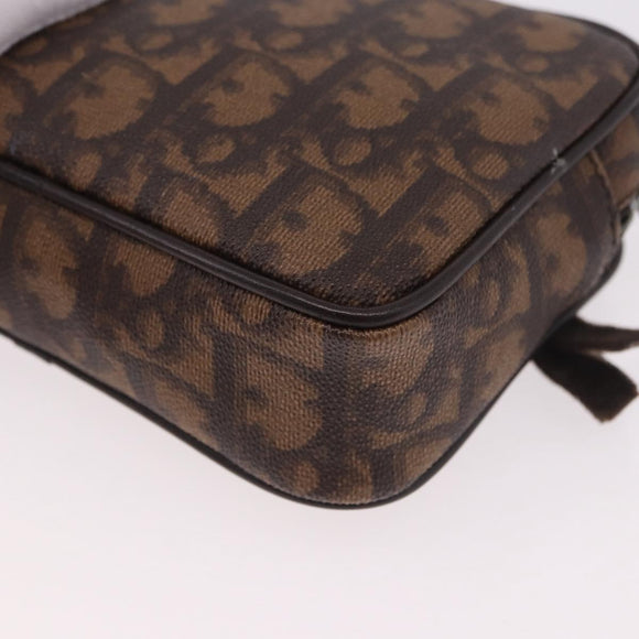Christian Dior Trotter Canvas Hand Pouch PVC Brown Silver Auth 190629V