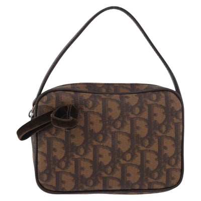 Christian Dior Trotter Canvas Hand Pouch PVC Brown Silver Auth 190629V - 0