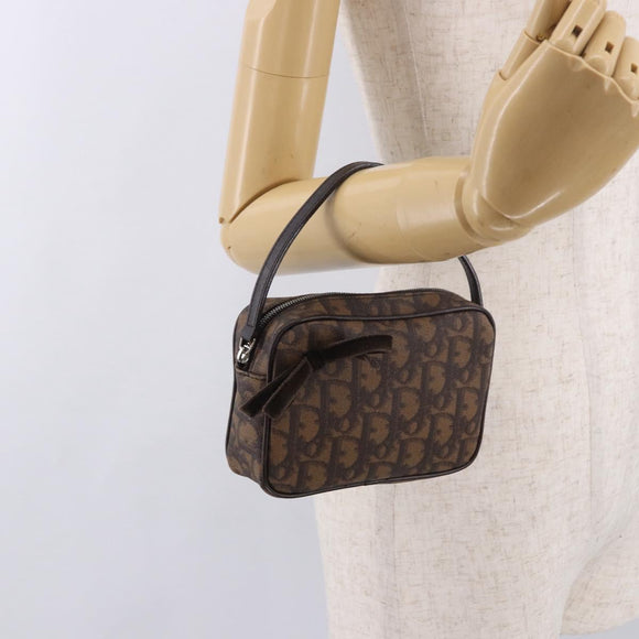 Christian Dior Trotter Canvas Hand Pouch PVC Brown Silver Auth 190629V