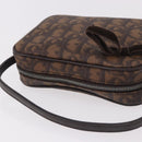 Christian Dior Trotter Canvas Hand Pouch PVC Brown Silver Auth 190629V-6