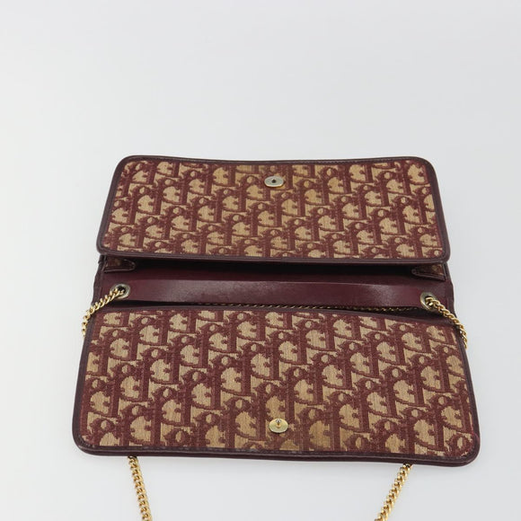 Christian Dior Trotter Canvas Chain Shoulder Bag Red Gold Auth 190630