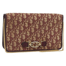 Christian Dior Trotter Canvas Chain Shoulder Bag Red Gold Auth 190630-1