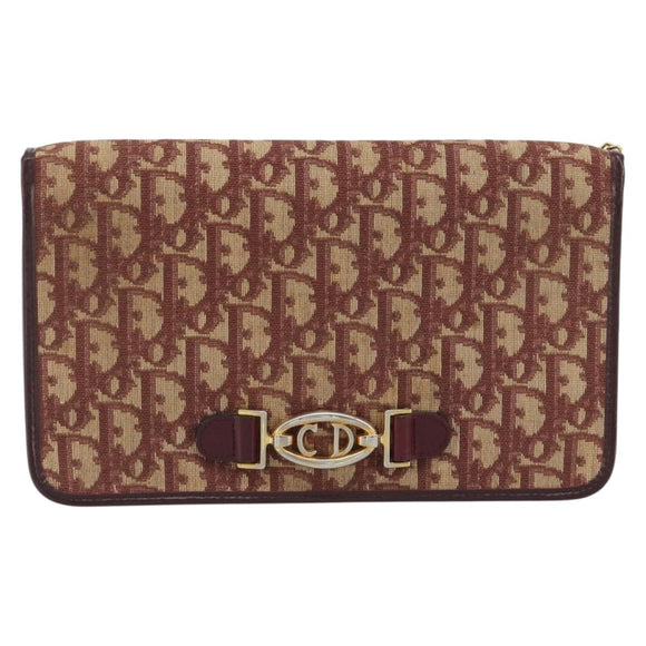 Christian Dior Trotter Canvas Chain Shoulder Bag Red Gold Auth 190630