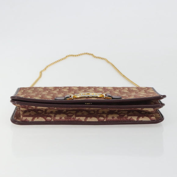 Christian Dior Trotter Canvas Chain Shoulder Bag Red Gold Auth 190630