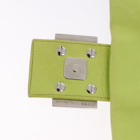FENDI Mamma Baguette Shoulder Bag Leather Green Silver Auth 190637M