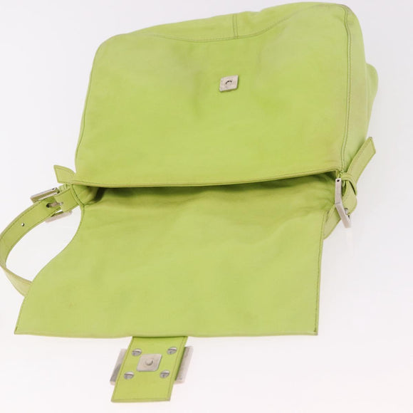 FENDI Mamma Baguette Shoulder Bag Leather Green Silver Auth 190637M