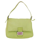 FENDI Mamma Baguette Shoulder Bag Leather Green Silver Auth 190637M-2