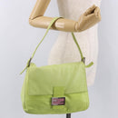 FENDI Mamma Baguette Shoulder Bag Leather Green Silver Auth 190637M-26