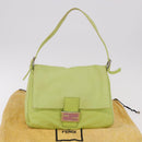 FENDI Mamma Baguette Shoulder Bag Leather Green Silver Auth 190637M-27