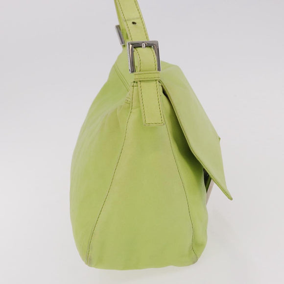 FENDI Mamma Baguette Shoulder Bag Leather Green Silver Auth 190637M
