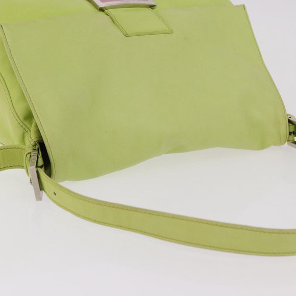 FENDI Mamma Baguette Shoulder Bag Leather Green Silver Auth 190637M