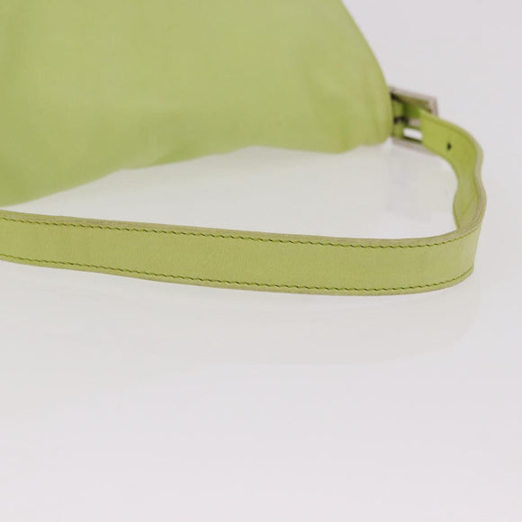 FENDI Mamma Baguette Shoulder Bag Leather Green Silver Auth 190637M