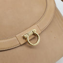 Salvatore Ferragamo Gancini Hand Bag Leather 2way Beige Gold Auth 190640-18