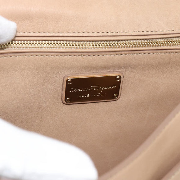 Salvatore Ferragamo Gancini Hand Bag Leather 2way Beige Gold Auth 190640