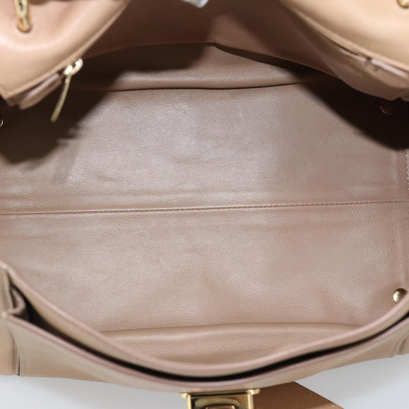 Salvatore Ferragamo Gancini Hand Bag Leather 2way Beige Gold Auth 190640