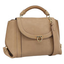 Salvatore Ferragamo Gancini Hand Bag Leather 2way Beige Gold Auth 190640-1