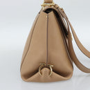Salvatore Ferragamo Gancini Hand Bag Leather 2way Beige Gold Auth 190640-3