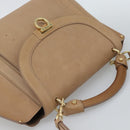 Salvatore Ferragamo Gancini Hand Bag Leather 2way Beige Gold Auth 190640-6