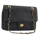BALLY Chain Shoulder Bag Leather Black Gold Auth 190641A-1
