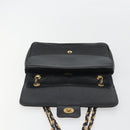 BALLY Chain Shoulder Bag Leather Black Gold Auth 190641A-10