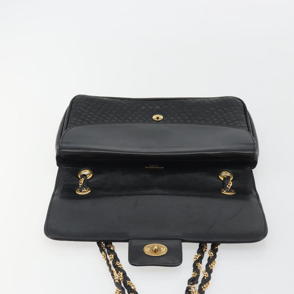BALLY Chain Shoulder Bag Leather Black Gold Auth 190641A