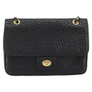BALLY Chain Shoulder Bag Leather Black Gold Auth 190641A-13