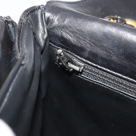 BALLY Chain Shoulder Bag Leather Black Gold Auth 190641A