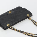 BALLY Chain Shoulder Bag Leather Black Gold Auth 190641A-6