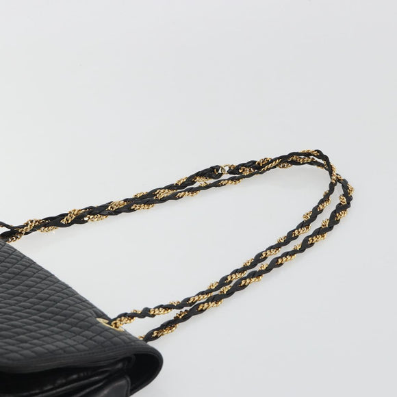 BALLY Chain Shoulder Bag Leather Black Gold Auth 190641A
