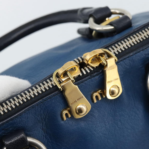 Miu Miu Hand Bag Leather 2way Blue Gold Auth 190650