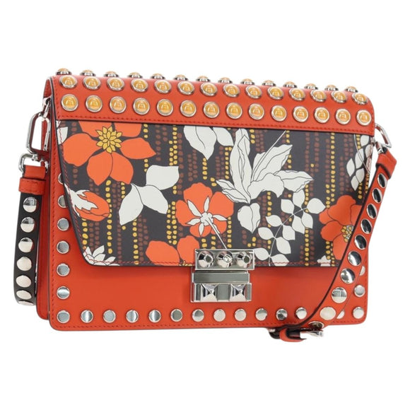 PRADA Shoulder Bag Leather Orange Silver Auth 190652M