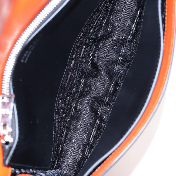 PRADA Shoulder Bag Leather Orange Silver Auth 190652M