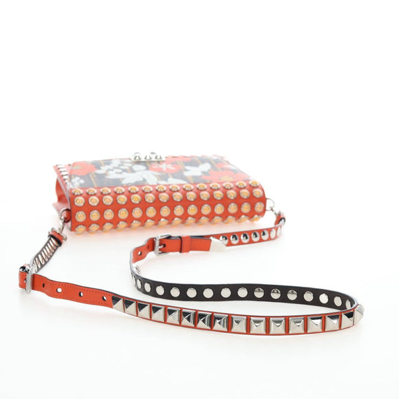 PRADA Shoulder Bag Leather Orange Silver Auth 190652M
